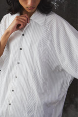 My Beautiful Landlet POPLIN STRIPED SLEEVE SHIRT -White日本設計師品牌 府綢條紋寬幅短袖襯衫