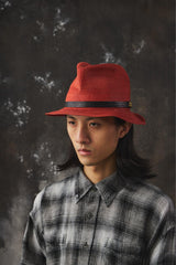 CALEE Studded Leather-Trimmed Linen Hat 亞麻編織皮革鉚釘飾邊紳士帽