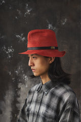 CALEE Studded Leather-Trimmed Linen Hat 亞麻編織皮革鉚釘飾邊紳士帽