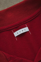 Name. Indian Cotton Kanoko Big Polo Shirt Red 日本時尚品牌 紅色棉質鹿子織開襟短袖 藍白條紋下擺