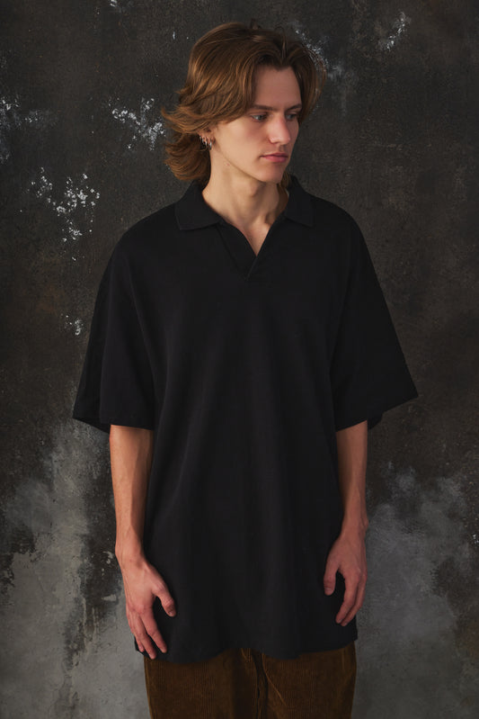Graphpaper Cotton Pique Jersey S/S Skipper Polo Shirt 黑色寬鬆落肩Polo杉