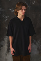 Graphpaper Cotton Pique Jersey S/S Skipper Polo Shirt 黑色寬鬆落肩Polo杉