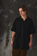 Graphpaper Cotton Pique Jersey S/S Skipper Polo Shirt 黑色寬鬆落肩Polo杉