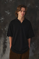 Graphpaper Cotton Pique Jersey S/S Skipper Polo Shirt 黑色寬鬆落肩Polo杉