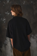 Graphpaper Cotton Pique Jersey S/S Skipper Polo Shirt 黑色寬鬆落肩Polo杉