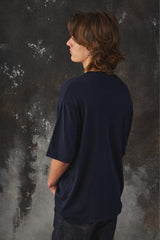 UNITED ARROWS OrganicCotton Narrow Binder T-SHIRT 藍色有機棉窄邊滾領短T