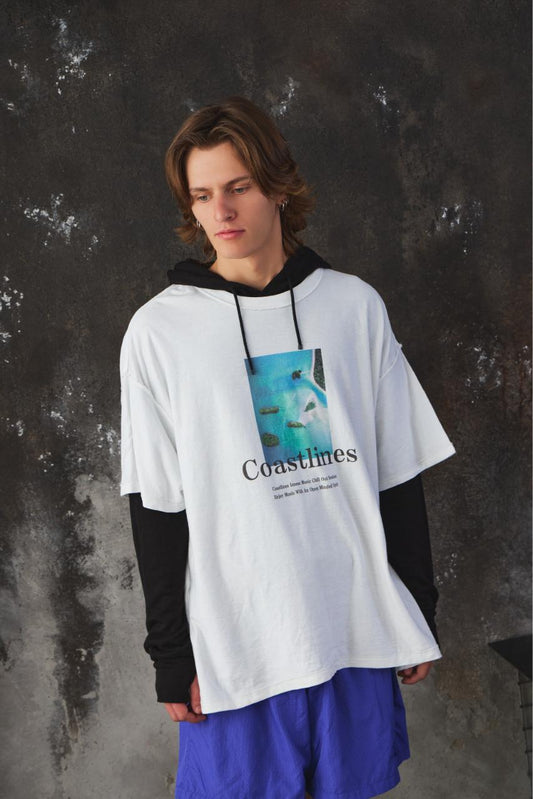 ISNESS MUSIC - Coastlines T-SHIRT with cassette tape 日本設計師品牌 白色專輯封面寬鬆短T