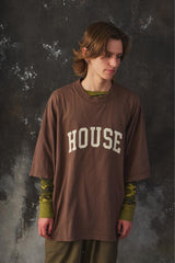 ISNESS MUSIC House Flocky T-shirt 日本設計師品牌 咖啡色植絨印花寬鬆短T
