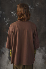 ISNESS MUSIC House Flocky T-shirt 日本設計師品牌 咖啡色植絨印花寬鬆短T