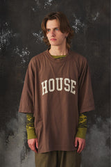 ISNESS MUSIC House Flocky T-shirt 日本設計師品牌 咖啡色植絨印花寬鬆短T