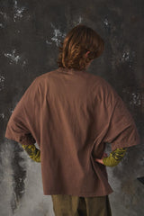 ISNESS MUSIC House Flocky T-shirt 日本設計師品牌 咖啡色植絨印花寬鬆短T