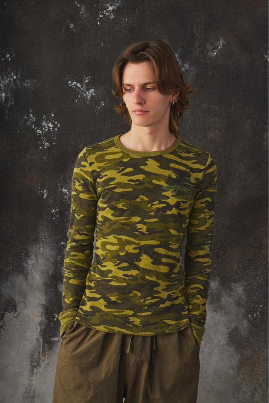 Chrome Hearts Womens Camo Thermal Long Sleeve T-Shirt 克羅心女款迷彩華夫格長袖上衣