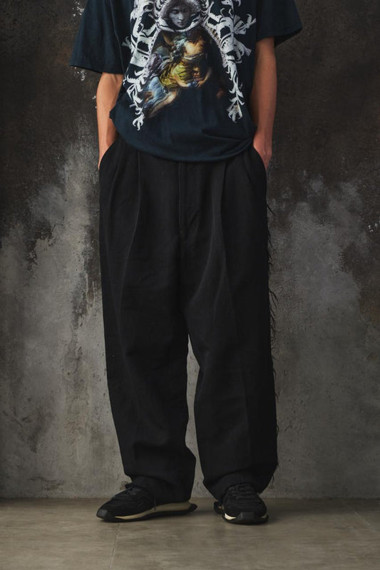 Needles - Raw Edge Trouser W/L Herringbone - Black 羊毛混紡抽鬚邊長褲