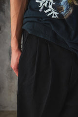 Needles - Raw Edge Trouser W/L Herringbone - Black 羊毛混紡抽鬚邊長褲