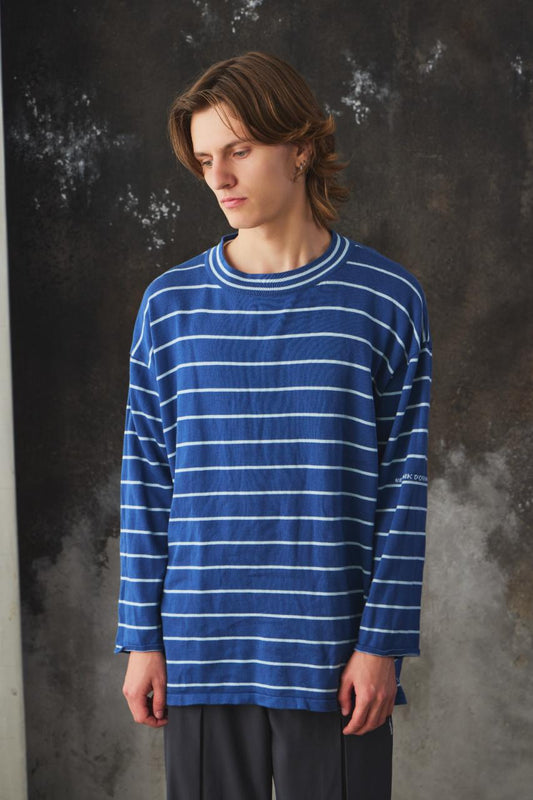 Porter Classic - CLASSIC BORDER MOCK NECK LONG SLEEVE SHIRT - BLUE