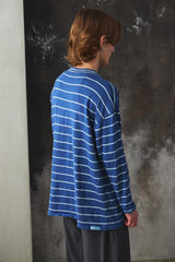 Porter Classic - CLASSIC BORDER MOCK NECK LONG SLEEVE SHIRT - BLUE