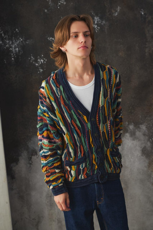 1990’s COOGI Australia Classic Multi-Color 3D Knit Cotton Cardigan 澳洲古著 多色立體針織純棉開襟衫 澳洲製