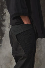 Hamcus Mesh-Panel Cargo Drop-Crotch Shorts/Cropped Pants-Black