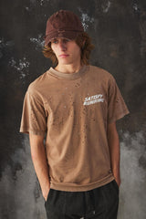Satisfy MothTech™ Distressed Cotton-Jersey T-Shirt 法國運動品牌 棕色仿舊破壞透氣短T