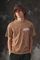 Satisfy MothTech™ Distressed Cotton-Jersey T-Shirt 法國運動品牌 棕色仿舊破壞透氣短T