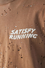 Satisfy MothTech™ Distressed Cotton-Jersey T-Shirt 法國運動品牌 棕色仿舊破壞透氣短T