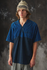 Umii 908 Indigo Two-Tone Pullover Shirt 45R支線 雙色拼接藍染半開襟套頭短袖襯衫