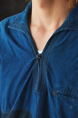 Umii 908 Indigo Two-Tone Pullover Shirt 45R支線 雙色拼接藍染半開襟套頭短袖襯衫