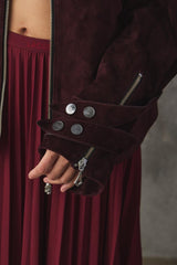 ROCKSTEADY Burgundy Suede Zip-Up Jacket 上海獨立設計師品牌 酒紅色麂皮拉鍊夾克