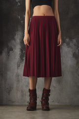 LACOSTE Burgundy Pleated Midi Skirt 經典酒紅字母鬆緊帶百褶裙