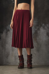 LACOSTE Burgundy Pleated Midi Skirt 經典酒紅字母鬆緊帶百褶裙