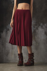 LACOSTE Burgundy Pleated Midi Skirt 經典酒紅字母鬆緊帶百褶裙
