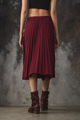 LACOSTE Burgundy Pleated Midi Skirt 經典酒紅字母鬆緊帶百褶裙