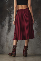 LACOSTE Burgundy Pleated Midi Skirt 經典酒紅字母鬆緊帶百褶裙