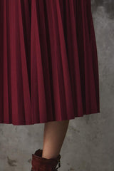 LACOSTE Burgundy Pleated Midi Skirt 經典酒紅字母鬆緊帶百褶裙