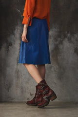 emanuel ungaro PARIS CALFLEATHER EUROPE Midi Skirt 寶藍色小牛皮革裙