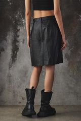 Vintage Embroidered Leather Midi Skirt 手工刺繡拼接皮裙