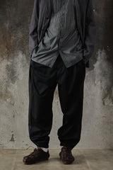 Feng Chen Wang Black Double Waistband Trousers 中國設計師品牌 毛混紡打褶束腳西裝褲