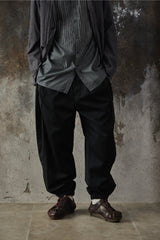 Feng Chen Wang Black Double Waistband Trousers 中國設計師品牌 毛混紡打褶束腳西裝褲