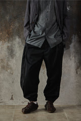 Feng Chen Wang Black Double Waistband Trousers 中國設計師品牌 毛混紡打褶束腳西裝褲