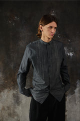 DIESEL S-YORK Pleated Tuxedo Shirt 灰色棉質風琴壓褶立領長袖襯衫