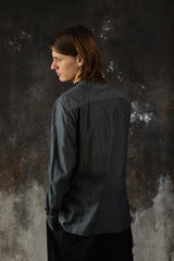 DIESEL S-YORK Pleated Tuxedo Shirt 灰色棉質風琴壓褶立領長袖襯衫