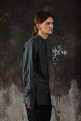 DIESEL S-YORK Pleated Tuxedo Shirt 灰色棉質風琴壓褶立領長袖襯衫