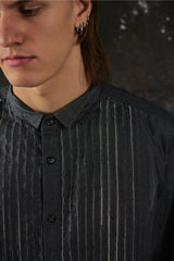DIESEL S-YORK Pleated Tuxedo Shirt 灰色棉質風琴壓褶立領長袖襯衫