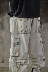 Tripp NYC White Contrast Stitch Zip-Off Cargo Bondage Pants 美國龐克品牌 雙截可拆卸工裝束帶褲