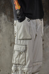 Tripp NYC White Contrast Stitch Zip-Off Cargo Bondage Pants 美國龐克品牌 雙截可拆卸工裝束帶褲