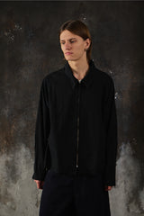 BUKHT Black Zip Blouson Jacket 日本工藝品牌 黑色綿質極簡襯衫領拉鍊外套