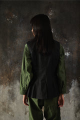 DKNY JEANS Black Sleeveless Blazer Vest 異材質拼接拉鍊西裝背心