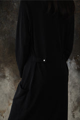 Agnes b. Black Crepe Snap Cardigan Dress Long Jacket黑色排扣開襟長版洋裝