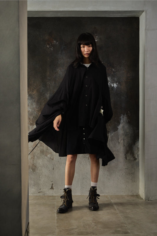 Yohji Yamamoto FEMME Asymmetric Cloak Manto Docking Long Shirt 山本耀司女裝主線 不對稱斗篷披風解構長版襯衫