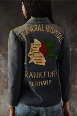 1960s Cold War US Army "97th General Hospital" Germany Souvenir Jacket in French Ink Blue Moleskin (with SCOVILL Zipper)